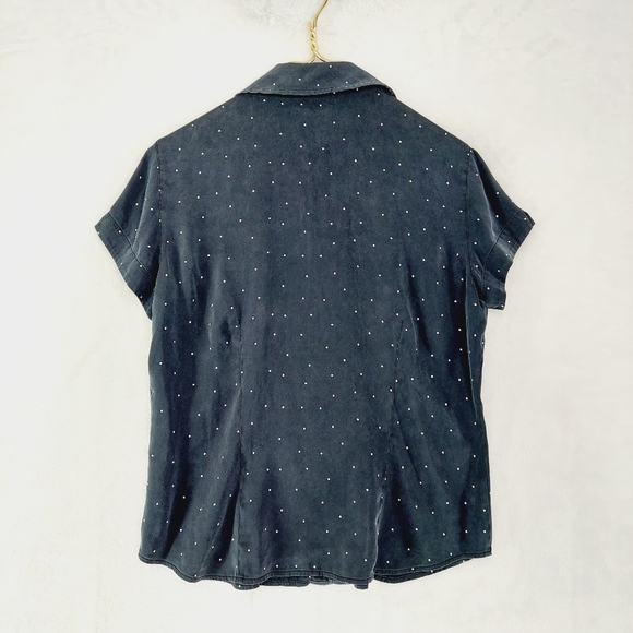 Chico's Black White Polka Dot Button Down Short Sleeve Chest Pockets Shirt P453 - Picture 4 of 6